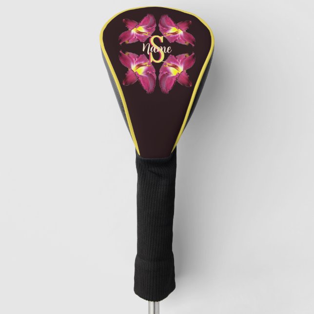 Personalised Monogram Initial Name Lily Art Golf Head Cover (Front)