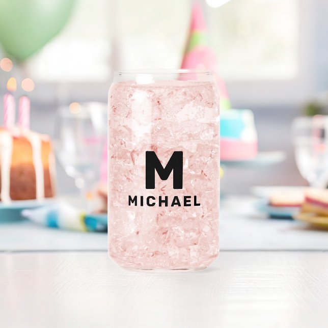 Personalised Monogram Initial & Name Modern Can Glass (Insitu (Birthday))