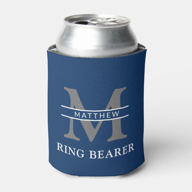 personalised monogram initial & name ring bearer can cooler (Can Front)