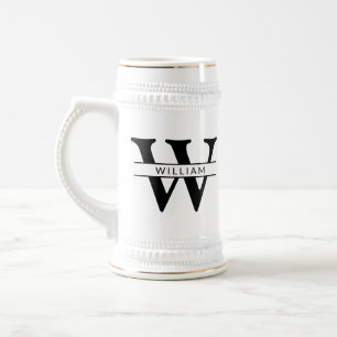 personalised monogram initial & name simple beer stein