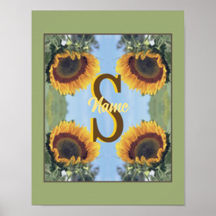 Personalised Monogram Initial Name Sunflower Art Poster