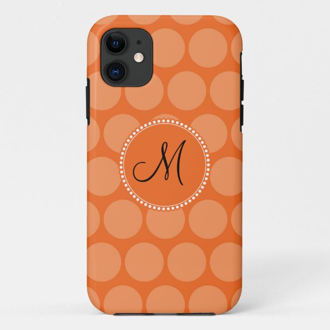 Personalised Monogram Initial Orange Polka Dots Case-Mate iPhone Case (Back)