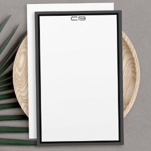 Personalised Monogram Initials Black Grey Border Stationery