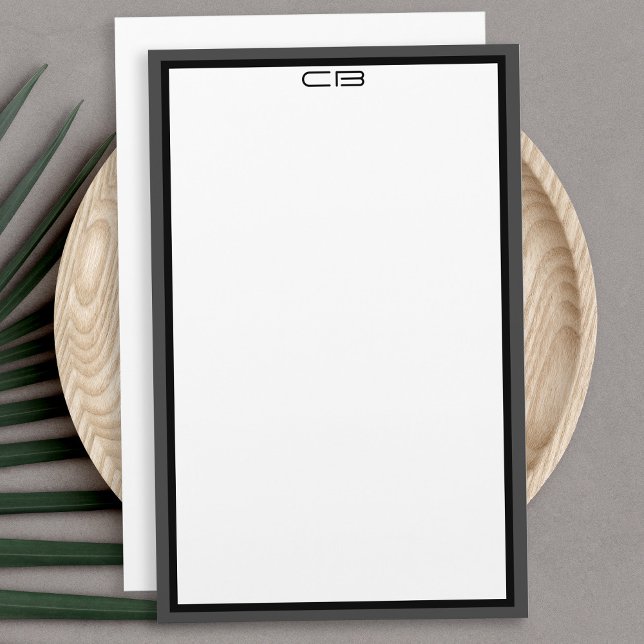 Personalised Monogram Initials Black Grey Border Stationery (Personalized Monogram Initials Black Gray Border Stationery)