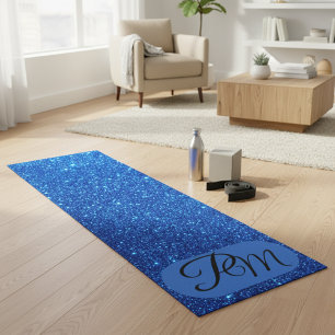 Personalised Monogram Initials Blue Glitter Yoga Mat