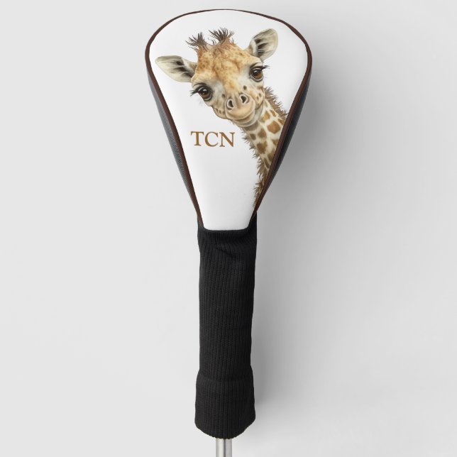 Personalised Monogram Initials Giraffe  Golf Head Cover (Front)