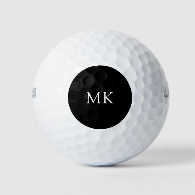 Personalised Monogram Initials Modern Black Golf Balls (Front)