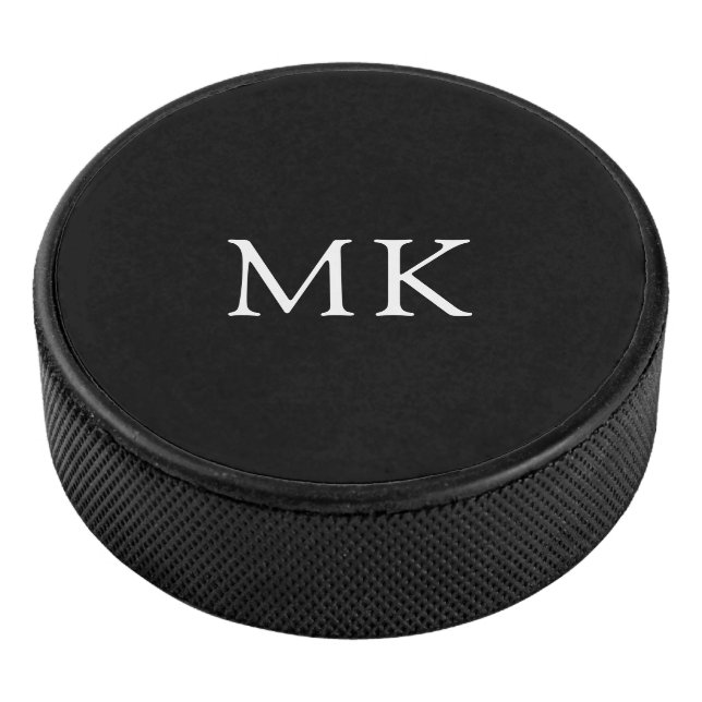 Personalised Monogram Initials Modern Black Hockey Puck (3/4)