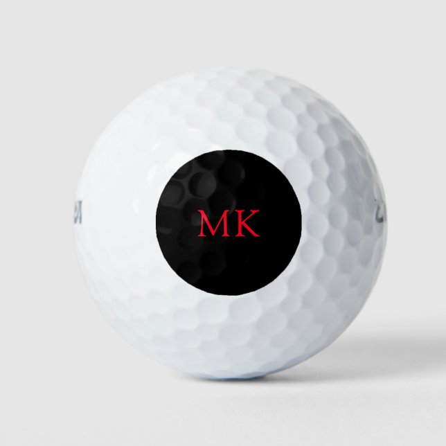 Personalised Monogram Initials Modern Black Red Golf Balls (Front)