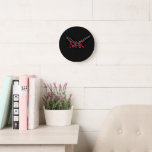Personalised Monogram Initials Modern Black Red Round Clock<br><div class="desc">Personalised Monogram Initials Modern Black Clock. Two letter initial monogram shown in vivid red on black in a timeless design that he'll enjoy - would make an excellent gift for father's day, birthdays, holidays, graduation, promotion, or any special occasion. Excellent for home or office decor alike. Personalise with your own...</div>