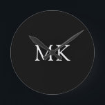Personalised Monogram Initials Modern Black Round Clock<br><div class="desc">Personalised Monogram Initials Modern Black Clock. Two letter initial monogram shown in classic white on black in a timeless design that he'll enjoy - would make an excellent gift for father's day, birthdays, holidays, graduation, promotion, or any special occasion. Excellent for home or office decor alike. Personalise with your own...</div>