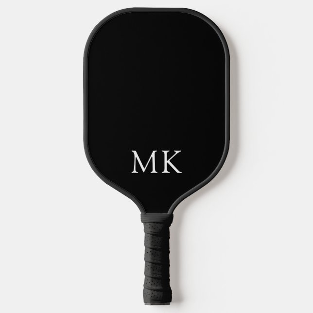 Personalised Monogram Initials Modern Black White Pickleball Paddle (Front)