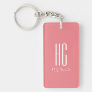 Personalised Monogram Initials Name Coral Pink Key Ring