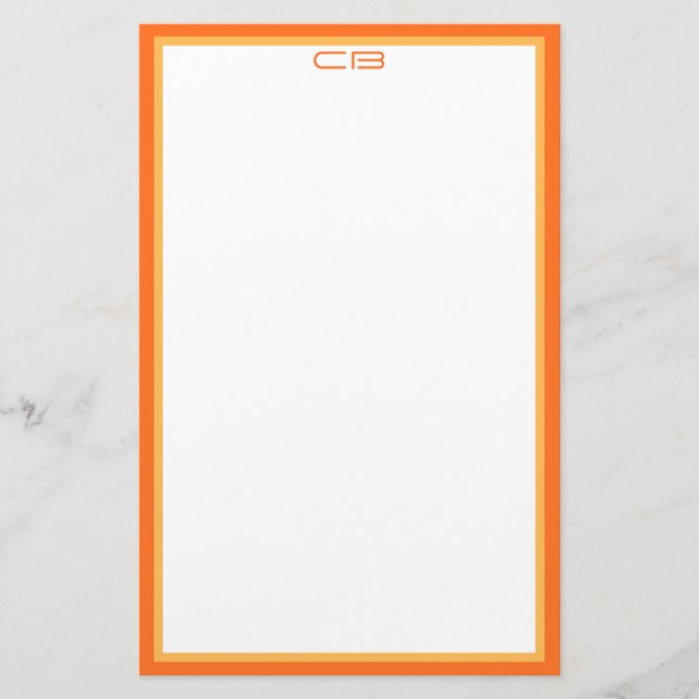 Personalised Monogram Initials Orange Border Stationery (Front)