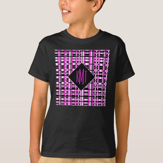 Personalised Monogram Initials Pink Plaid T-Shirt (Front)