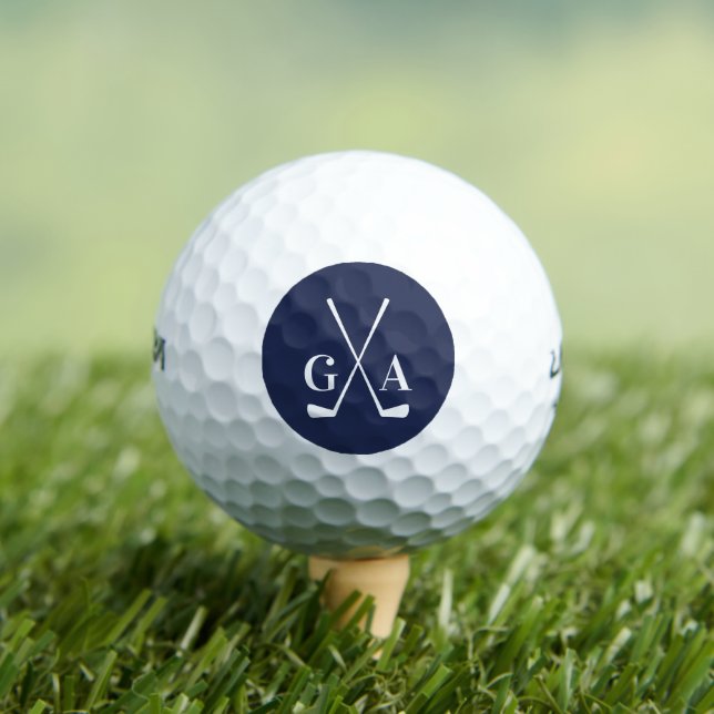 Personalised Monogram initials with Crossed Clubs Golf Balls (Insitu Tee)