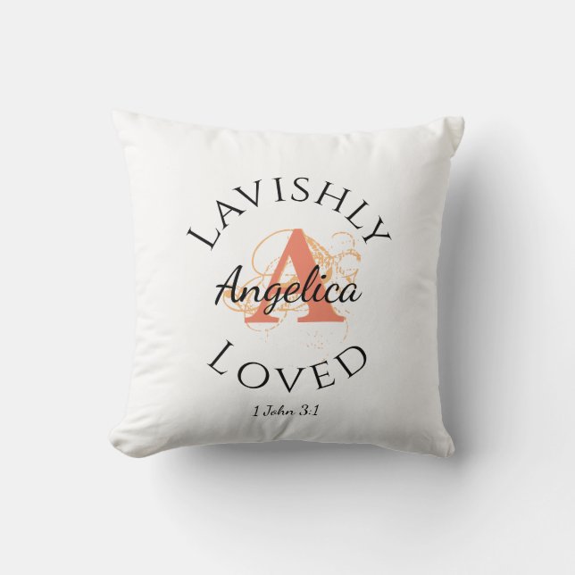 Personalised Monogram LAVISHLY LOVED Peach Cushion (Front)