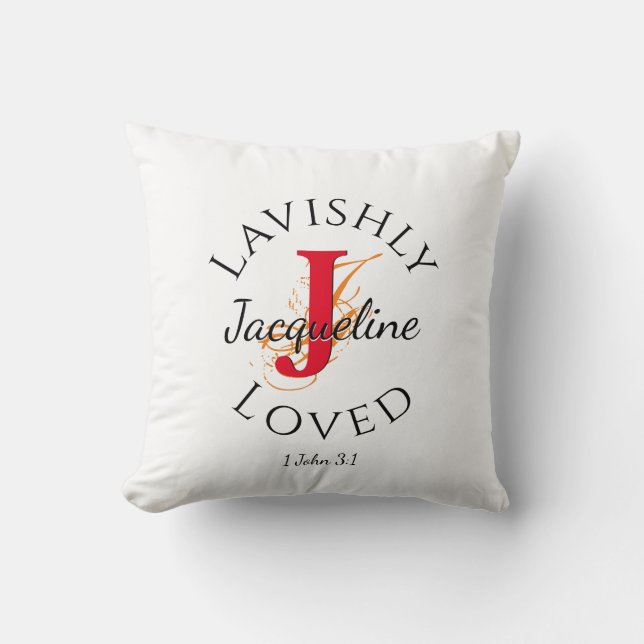 Personalised Monogram LAVISHLY LOVED Red J Cushion (Front)