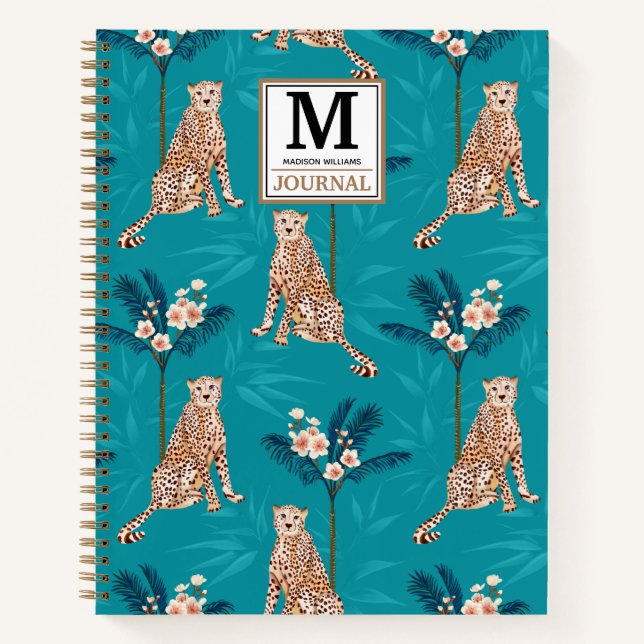 Personalised Monogram Leopard Palm Pattern Journal (Front)