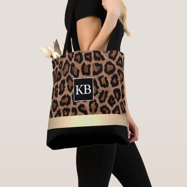 Personalised Monogram Leopard Pattern Tote Bag (Close Up)