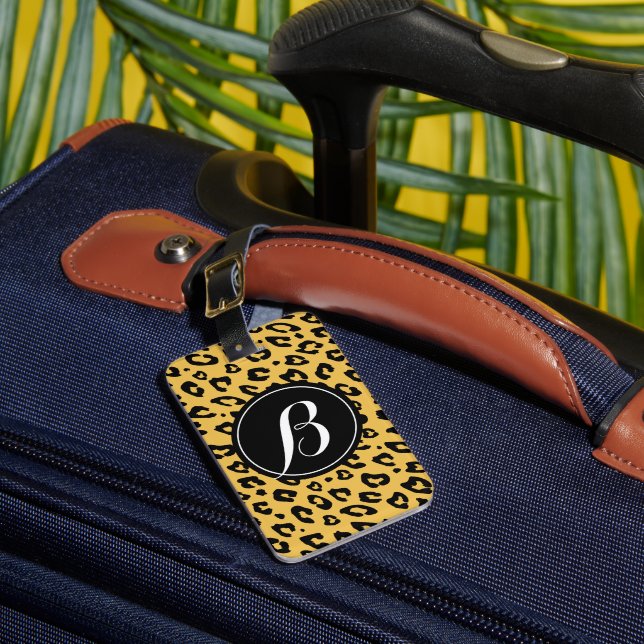 Personalised monogram leopard print luggage tag (Front Insitu 1)