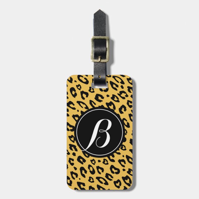 Personalised monogram leopard print luggage tag (Front Vertical)