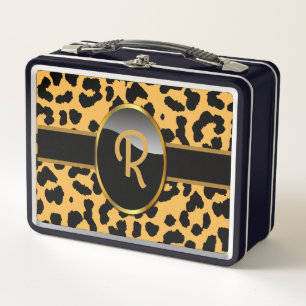 Personalised Monogram Leopard Print Metal Lunch Box