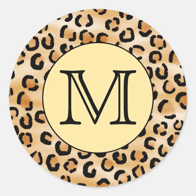 Personalised Monogram Leopard Print Pattern. Classic Round Sticker (Front)