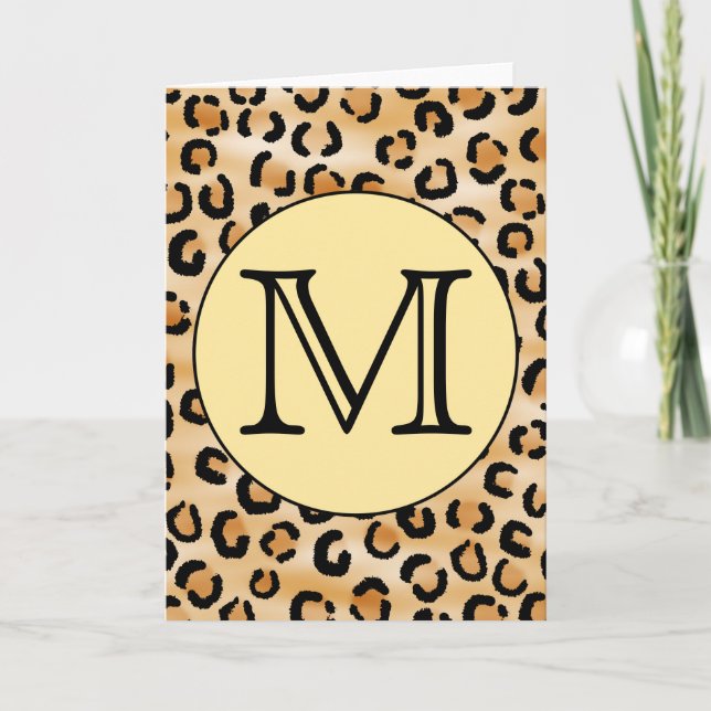 Personalised Monogram Leopard Print Pattern. Note Card (Front)