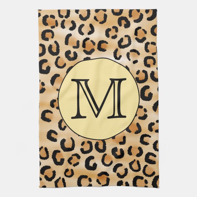 Personalised Monogram Leopard Print Pattern. Tea Towel (Vertical)