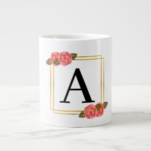 Personalised monogram letter A with golden frame  Large Coffee Mug