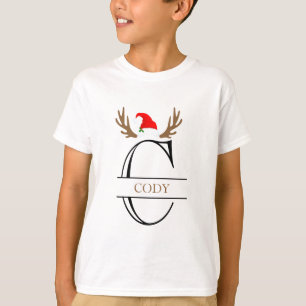Personalised Monogram Letter C Antlers Christmas T-Shirt