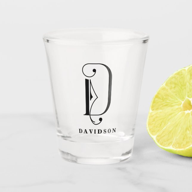 Personalised Monogram Letter D with Last Name Shot Glass (Front)