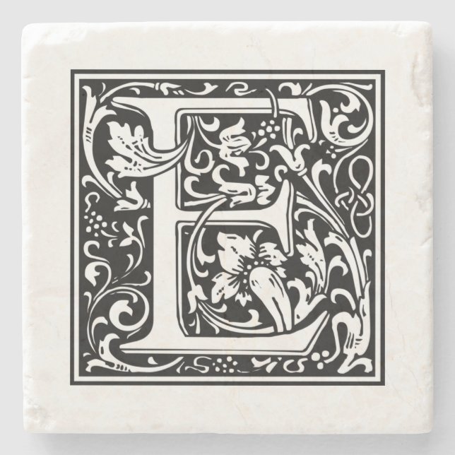 Personalised Monogram Letter E Wedding Birthday Stone Coaster (Front)