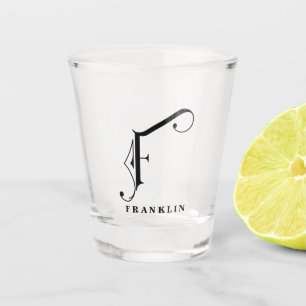 Personalised Monogram Letter F with Last Name Shot Glass