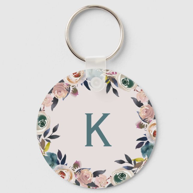 Personalised Monogram Letter Floral Chic Ladies Key Ring (Front)