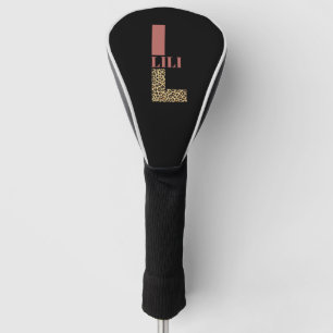 Personalised Monogram Letter L Pink Leopard print Golf Head Cover