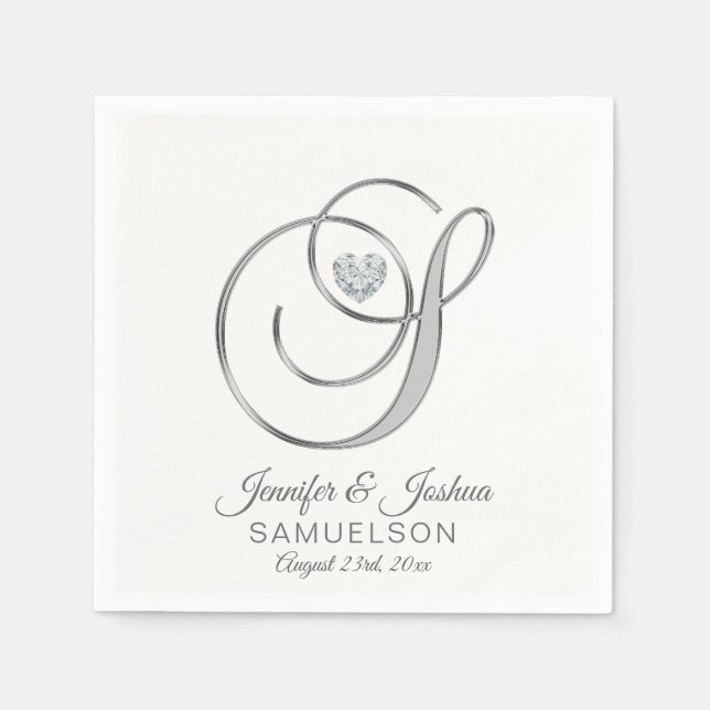 Personalised Monogram Letter S White Wedding Napkin (Front)