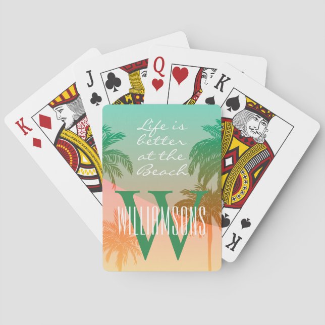 Personalised Monogram Life is Better at the Beach Playing Cards (Back)