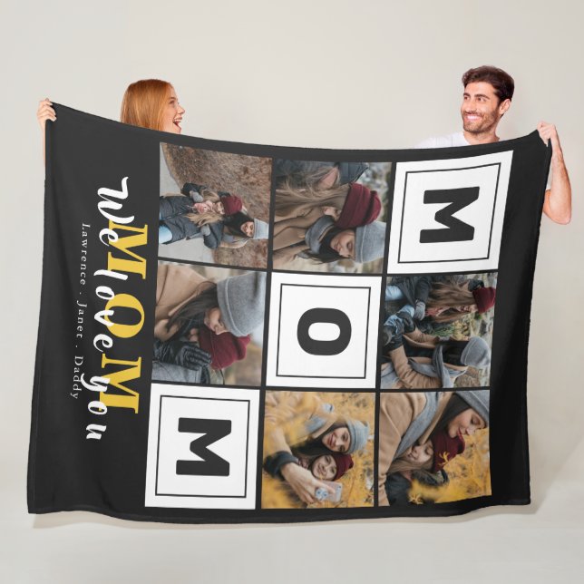 Personalised monogram Love You mum family Photos F Fleece Blanket (In Situ)