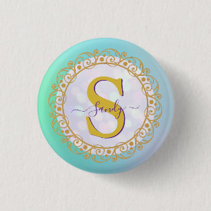 Personalised Monogram Mandala Gold and Blue 3 Cm Round Badge