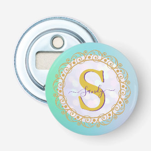 Personalised Monogram Mandala Gold and Blue Bottle Opener