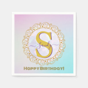 Personalised Monogram Mandala Gold and Blue Napkin