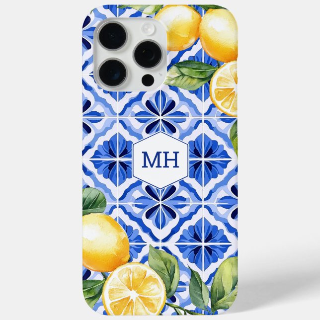Personalised Monogram Mediterranean Yellow Lemons Case-Mate iPhone Case (Back)