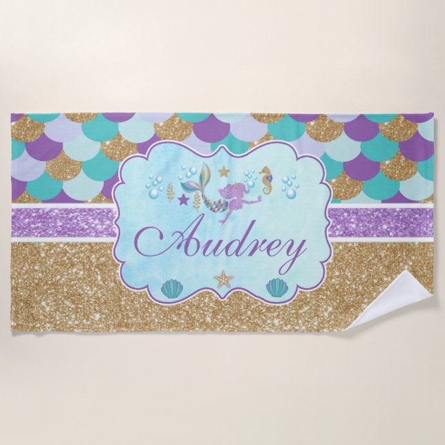 Personalised Monogram Mermaid Beach Towel (Front)