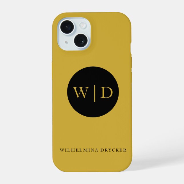 Personalised Monogram Metallic Gold iPhone 15 Case (Back)