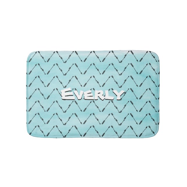 Personalised Monogram Mint Aztec Arrow Pattern Bath Mat (Front)