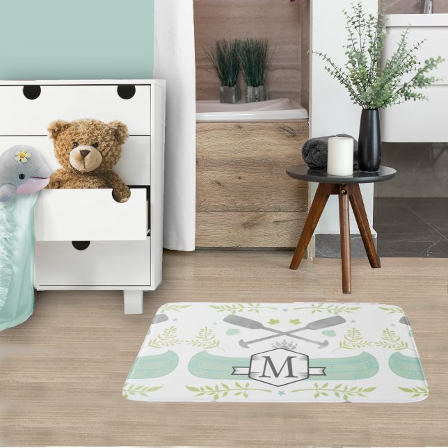 Personalised Monogram Mint Canoe Pattern Bath Mat (Creator Uploaded)