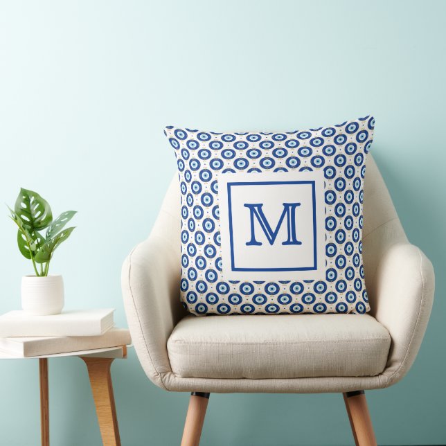 Personalised Monogram Modern Evil Eye Pattern  Cushion (Chair)