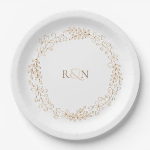 Personalised Monogram Modern Laurel Garland Paper Plate